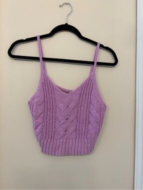 American Eagle Outfitters Lilac Cable-Knit Crop Tank